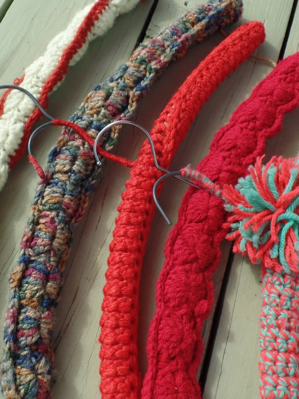 Vintage Hand Crocheted Hangers SET of 5 REDS